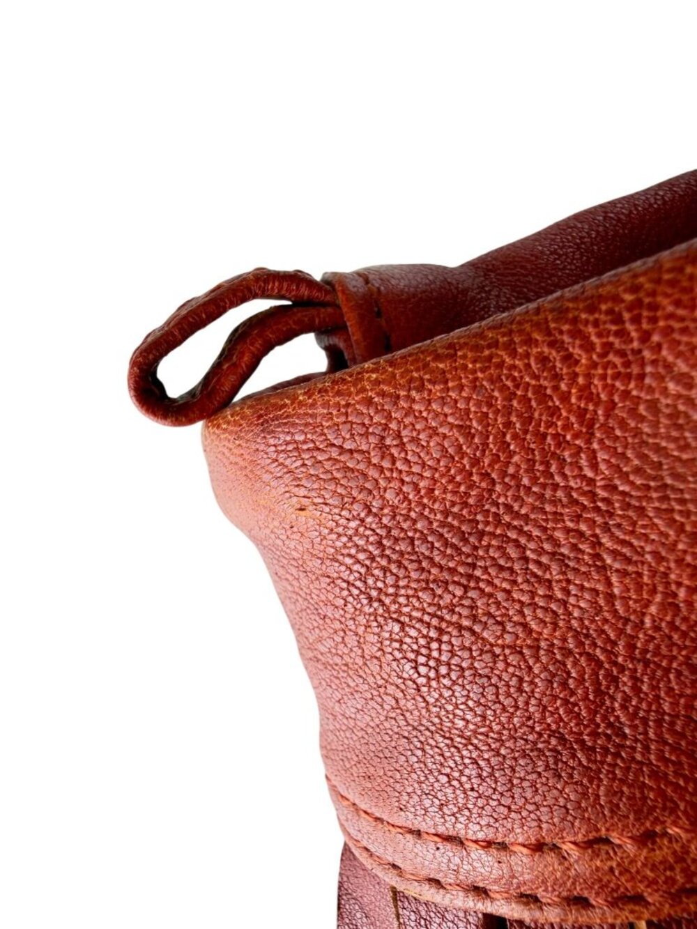 7Chi Rust Cognac Leather Clutch Braided Detailing Stud Accents Zipper - Picture 9 of 12